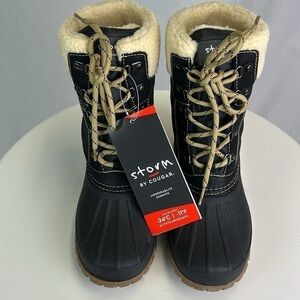 NWT Cougar Candela Waterproof Winter Lace-Up Black Boots with Fleece Lining Sz 9